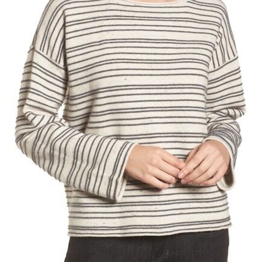 NWT Eileen Fisher Maple Oat Peppered Organic Cotton/Wool Boat Neck Top - Picture 2 of 8